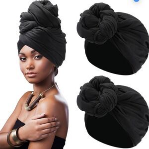 Hicarer 2 Pieces Stretch Wrap Shawl Hijab Turban Soft Cotton Chemo Head Scarf